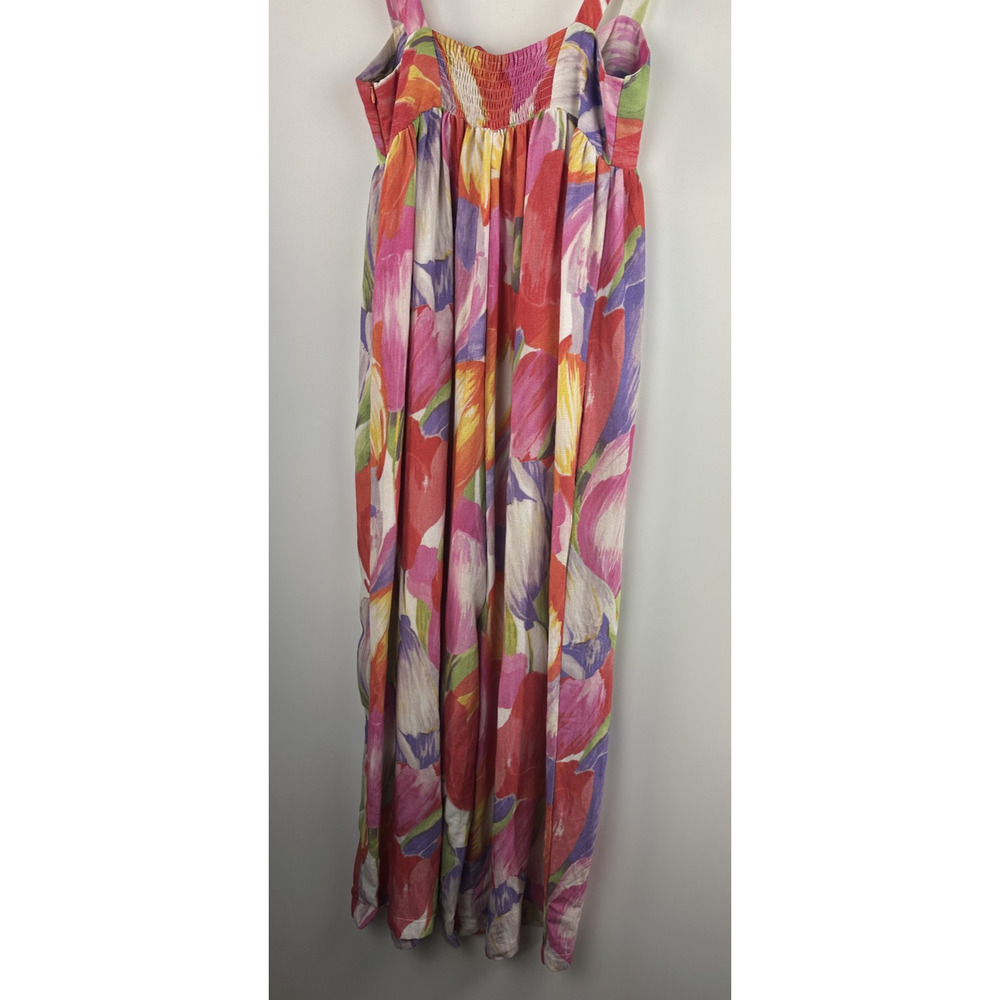 Pepaloves Playsuit Wide Leg Floral Watercolor Jumpsuit Bow Tie Front Pocket Sz M - Picture 10 of 13
